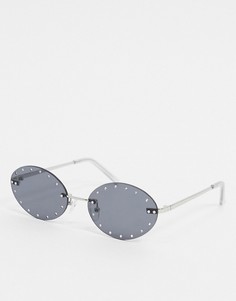 Солнцезащитные очки без оправы с затемненными стеклами и отделкой стразами ASOS DESIGN-Серебряный