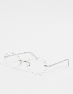 Овальные очки без оправы с прозрачными стеклами и отделкой стразами ASOS DESIGN-Очистить