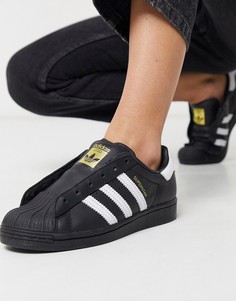 Черные кроссовки adidas Originals Laceless Courtside Superstar-Белый