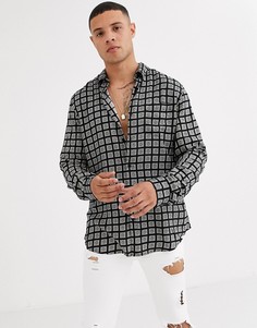 Черная рубашка с принтом и длинными рукавами New Look-Черный