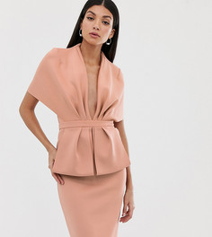 Структурированное платье-кимоно миди с глубоким вырезом и оборками ASOS DESIGN Tall-Розовый