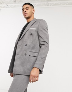 Серый приталенный двубортный пиджак в полоску Burton Menswear