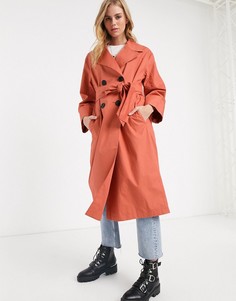 Терракотовый легкий двубортный тренч ASOS DESIGN-Розовый