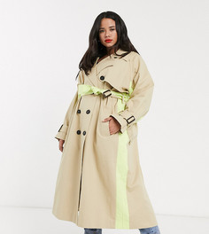 Светло-бежевый тренч с неоновыми вставками ASOS DESIGN Curve