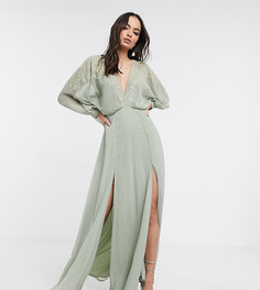 Шифоновое платье макси с вышивкой на кокетке ASOS DESIGN-Зеленый