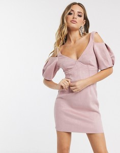 Корсетное платье мини А-силуэта из искусственной замши ASOS DESIGN-Розовый
