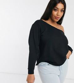 Черный свитшот с открытыми плечами и необработанными краями ASOS DESIGN Curve