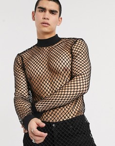 Черный сетчатый лонгслив ASOS DESIGN