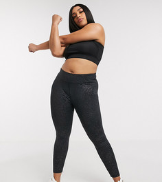 Блестящие леггинсы с завышенной талией ASOS 4505 Curve-Черный