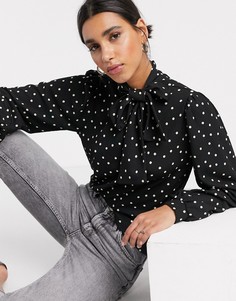 Блузка в горошек с пышными рукавами и завязкой Vero Moda-Черный