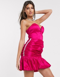 Платье-бандо мини цвета фуксии со сборками Rare-Розовый