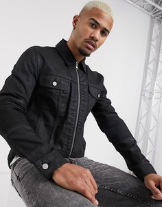 Черная джинсовая куртка со вставками в байкерском стиле ASOS DESIGN-Черный
