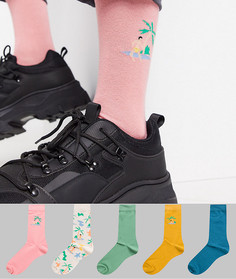 Набор из 5 пар носков до щиколотки с вышивкой ASOS DESIGN-Мульти