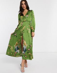 Платье макси с запахом и принтом зеленого цвета Liquorish-Зеленый