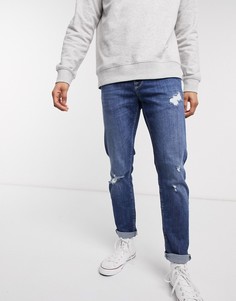 Темно-синие узкие джинсы с потертостями ASOS DESIGN-Синий