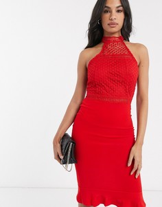 Кружевное платье миди с прозрачными вставками AX Paris-Красный