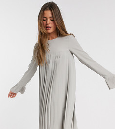 Серое плиссированное платье мини с длинными рукавами ASOS DESIGN Tall-Серый