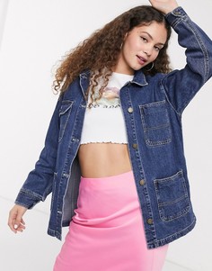 Синяя джинсовая куртка в стиле милитари Monki-Синий