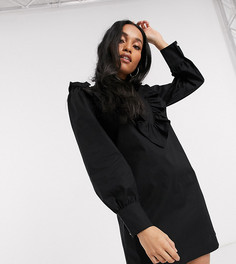 Черное платье из хлопкового поплина с V-образной отделкой River Island Petite-Черный