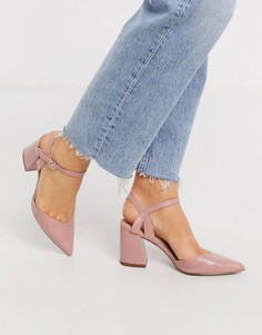 Светло-розовые туфли из искусственной крокодиловой кожи на блочном каблуке New Look-Розовый