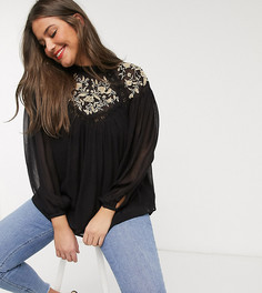 Черная блузка с вышивкой River Island Plus-Черный