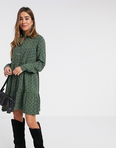 Зеленое платье-рубашка в черный горошек Stradivarius-Зеленый