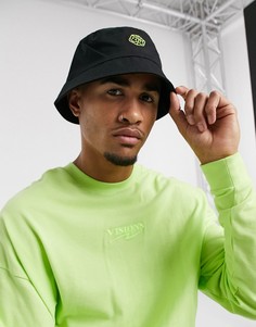 Черная хлопковая панама с зеленой вышивкой ASOS DESIGN-Черный
