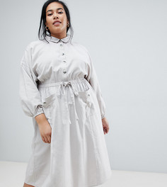 Повседневное платье-рубашка миди с талией на шнурке ASOS DESIGN Curve-Серый