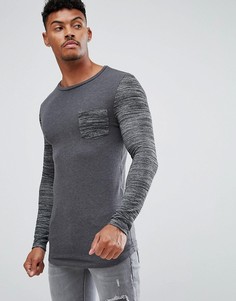 Обтягивающий лонгслив с рукавами и карманом из контрастного трикотажа ASOS-Серый