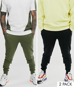 2 джоггеров скинни (хаки/черные) ASOS DESIGN-Мульти