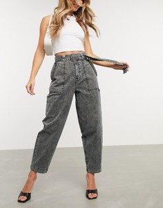 Темно-серые широкие брюки с поясом ASOS DESIGN-Серый