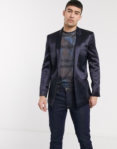 Блестящий темно-синий пиджак зауженного кроя ASOS DESIGN