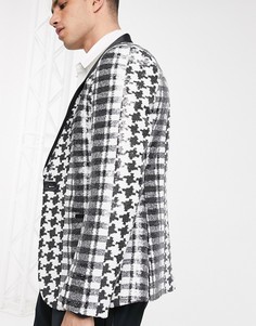 Монохромный приталенный пиджак с пайетками ASOS DESIGN-Черный