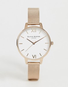 Розово-золотистые часы с белым циферблатом и сетчатым ремешком Olivia Burton - OB16DE10-Золотой