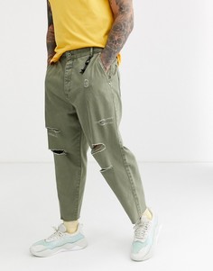 Свободные джинсы-морковки цвета хаки Bershka-Зеленый
