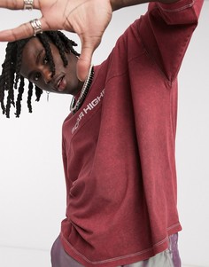Oversized-футболка с принтом на груди и эффектом кислотной стирки ASOS DESIGN-Красный