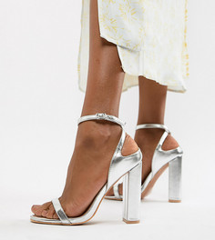 Серебристые босоножки для широкой стопы на блочном каблуке и с ремешком вокруг щиколотки Lost Ink-Серебряный