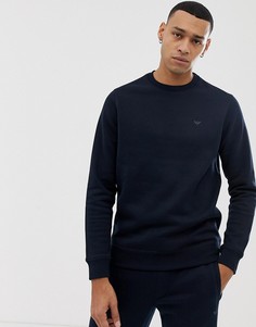 Темно-синий свитшот с флисофой подкладкой, круглым вырезом и логотипом Emporio Armani