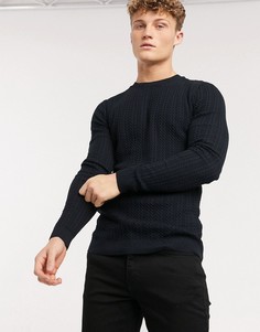 Легкий синий облегающий джемпер с вязкой в косичку ASOS DESIGN