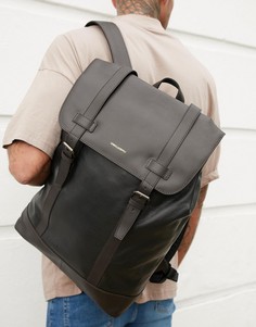 Черный кожаный рюкзак с двойными ремешками ASOS DESIGN