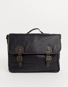 Черный кожаный портфель с двумя коричневыми ремешками ASOS DESIGN