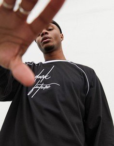 Свободный лонгслив с рукавами реглан и вышивкой логотипа ASOS DESIGN x Dark Future-Черный