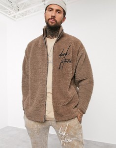 Свободная олимпийка из искусственной цигейки с вышивкой ASOS DESIGN x Dark Future-Серый