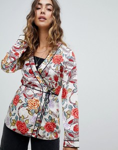 Топ с длинными рукавами, запахом и принтом ASOS DESIGN-Мульти