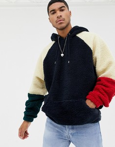 Oversized-худи из плюша в стиле колор блок ASOS DESIGN-Темно-синий