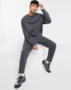 Суженные книзу серые джоггеры от комплекта с молнией ASOS DESIGN-Серый