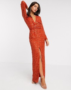Платье макси с рукавами "летучая мышь", запахом и пайетками ASOS DESIGN-Оранжевый