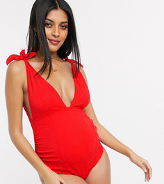 Красный фактурный слитный купальник с завязками ASOS DESIGN maternity