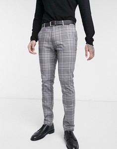 Серые брюки скинни в клетку Topman-Серый