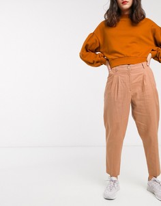 Брюки на основе льна в винтажном стиле ASOS DESIGN-Бежевый